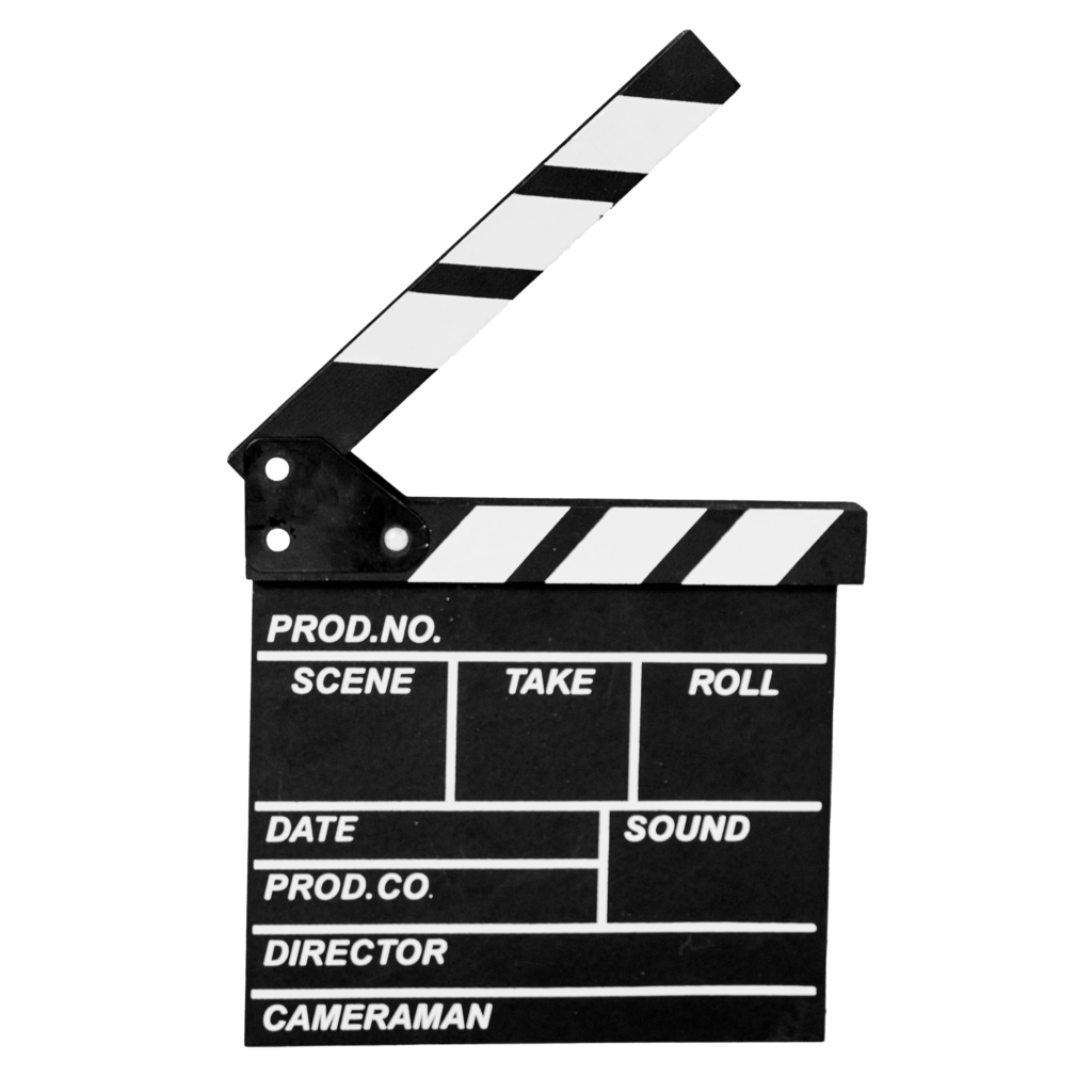 The Content Factory A black and white film clapperboard with sections for scene, take, roll, date, sound, production company, director, and cameraman—perfect for any ATX podcast studio focusing on content creation. In Austin, Texas